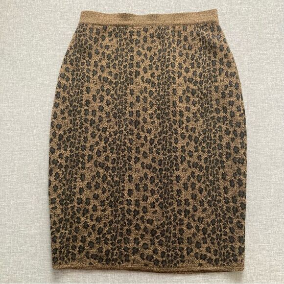 Vintage Fendi Maglia Skirt Merino Wool Rayon Pencil Leopard Animal Print Small - Picture 1 of 9